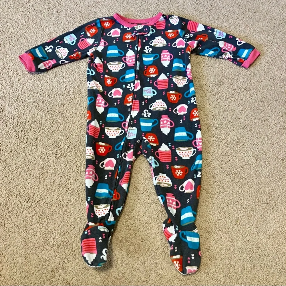 Carter's Girls Grey Fleece Hot Cocoa Footie Sleeper Sz 12M